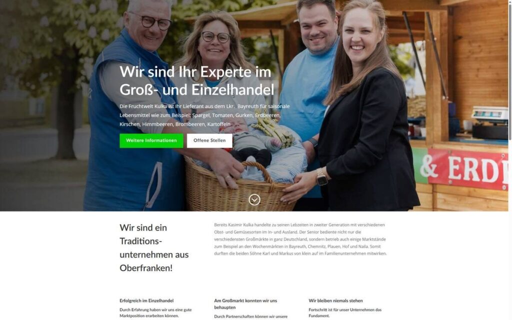 Startseite der Website von Fruchtwelt Kulka